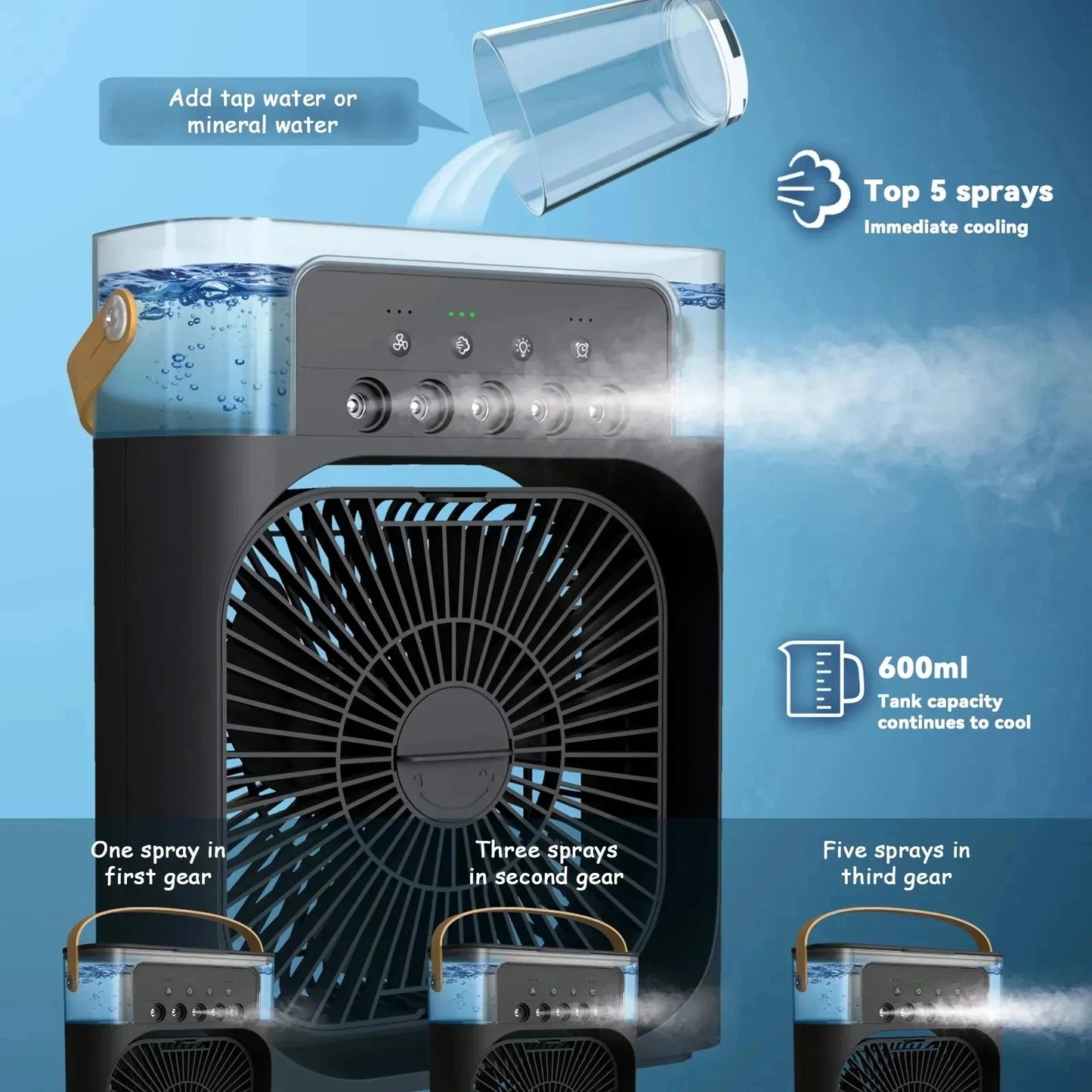 Refrigerador De Ar Ventilador Umidificador Portátil com Reservatório De Água