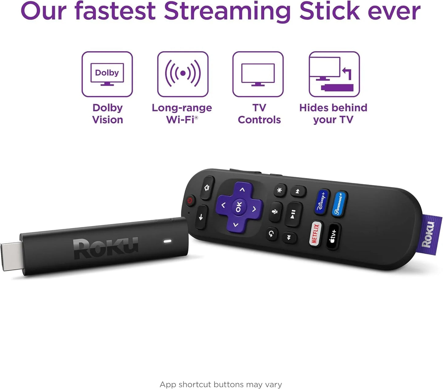 Acessório de TV Ao Vivo, Roku Streaming Stick 4K Original - HDR Dolby Vision, Controle Remoto por Voz