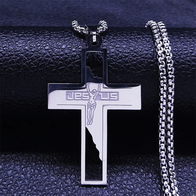 Cruz de Aço Inoxidável – Gargantilha Colar para Homem Banhada a Ouro – Joias Masculinas com Corrente Estilosa (Modelo N1173S02)
