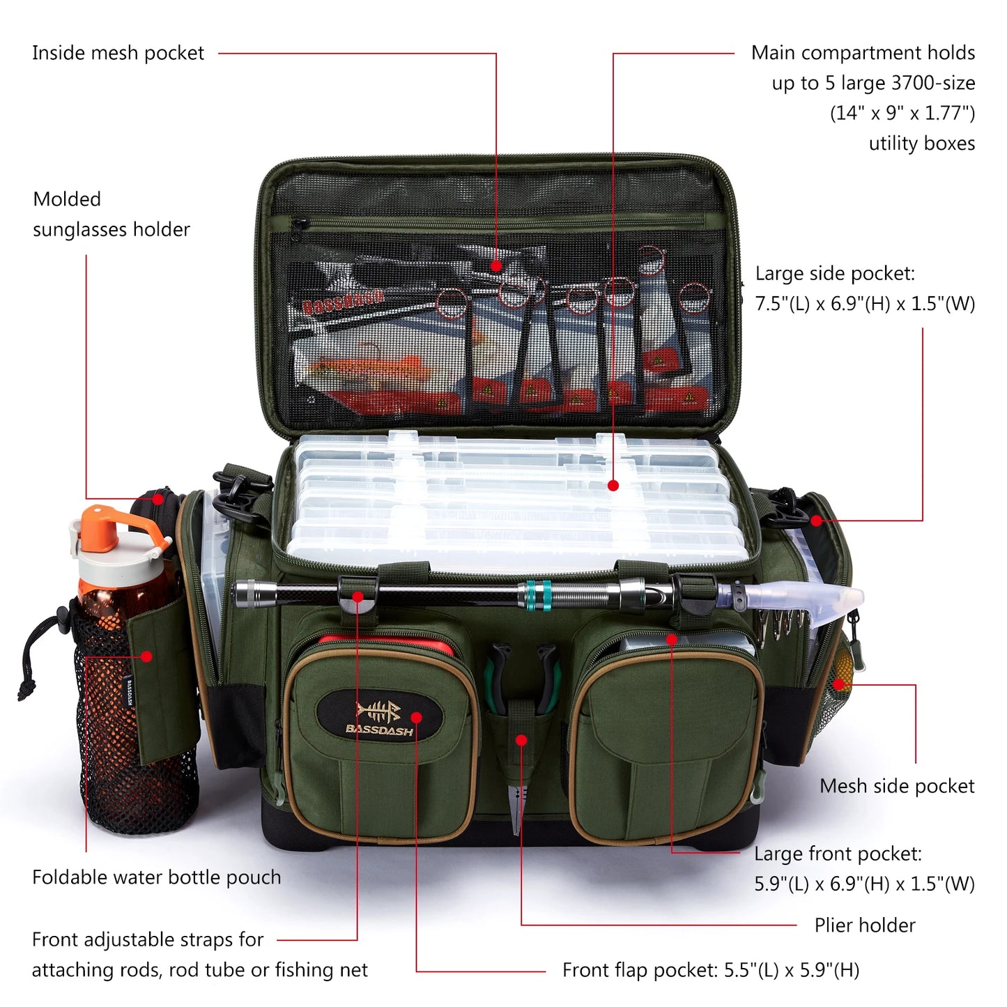 Bolsa de pesca para equipamento, leve e resistente à água.
