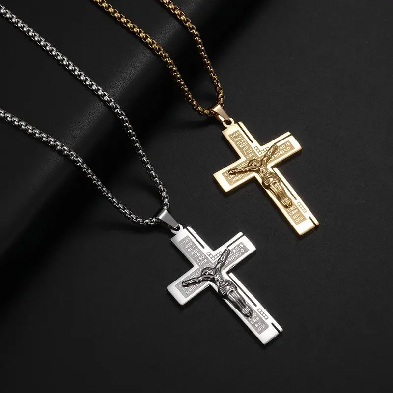 Colar Criativo com Pingente de Cruz de Jesus Cristo – Design Religioso Simples e Elegante para Homens e Mulheres