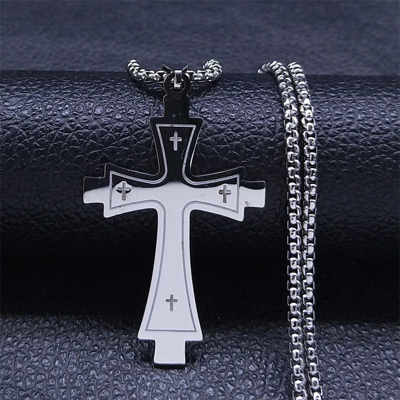 Cruz de Aço Inoxidável – Gargantilha Colar para Homem Banhada a Ouro – Joias Masculinas com Corrente Estilosa (Modelo N1173S02)
