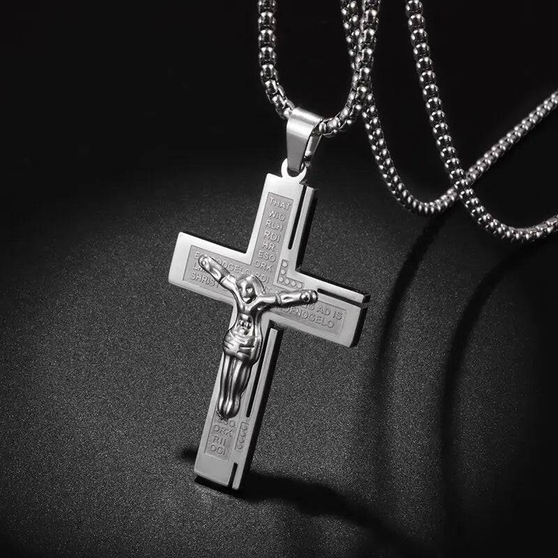 Colar Criativo com Pingente de Cruz de Jesus Cristo – Design Religioso Simples e Elegante para Homens e Mulheres