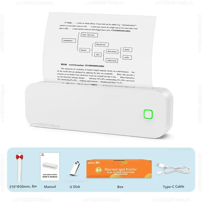 Impressora Térmica A4 Labelwell Portátil sem Tinta USB Bluetooth Wireless para Impressão de Documentos PDF, Fotos e Estêncil de Tatuagem (A4)