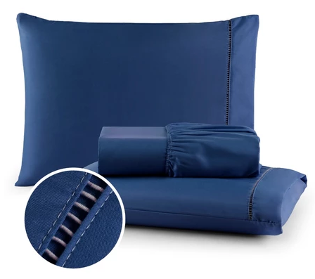 Jogo de Lençol 03 Peças 400 Fios Cama Casal Queen Micropercal Ponto Palito
