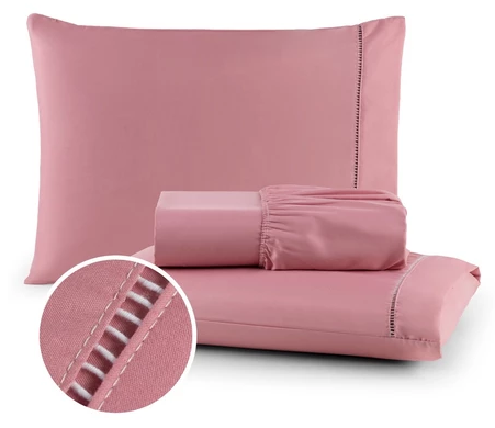 Jogo de Lençol 03 Peças 400 Fios Cama Casal Queen Micropercal Ponto Palito