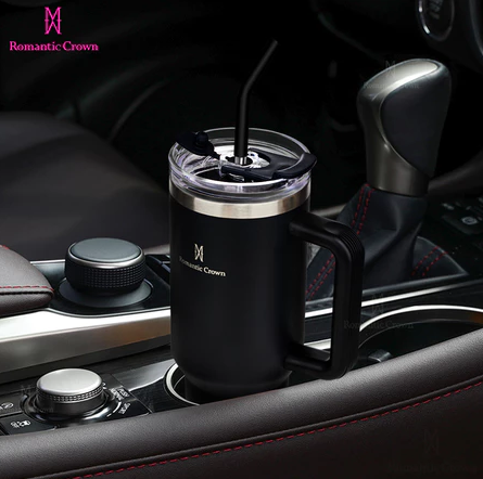 ROMANTIC CROWN Copo Térmico Inox Portátil 1200ml/1.2L Garrafa Térmica Inoxidável com Tampa e Canudo