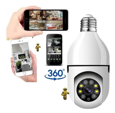 Câmera Segurança Wifi Ip Sem Fio 360 Com Encaixe Lâmpada Bocal Aplicativo Full HD Visão - Bivolt