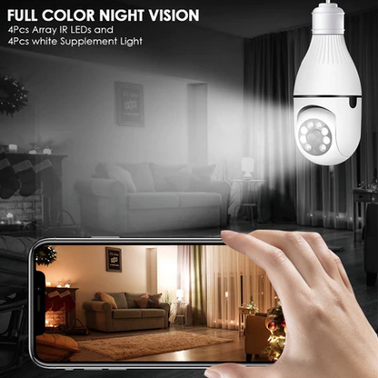 Câmera Segurança Wifi Ip Sem Fio 360 Com Encaixe Lâmpada Bocal Aplicativo Full HD Visão - Bivolt