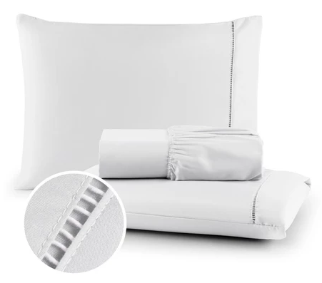 Jogo de Lençol 03 Peças 400 Fios Cama Casal Queen Micropercal Ponto Palito