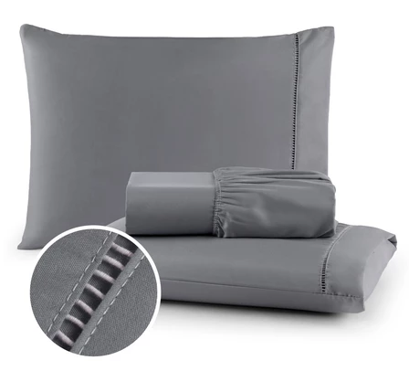 Jogo de Lençol 03 Peças 400 Fios Cama Casal Queen Micropercal Ponto Palito