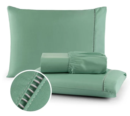 Jogo de Lençol 03 Peças 400 Fios Cama Casal Queen Micropercal Ponto Palito