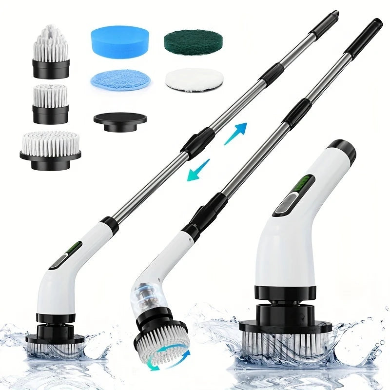 Escova de Limpeza 7 em 1 Ajustável, Ferramenta para Janela, Banheiro e Cozinha, Recarregável.