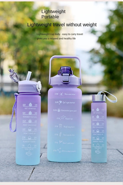 KIT com 3 Garrafas (2L, 900ml, 300ml) - Motivacional com Adesivos 2D e 3D