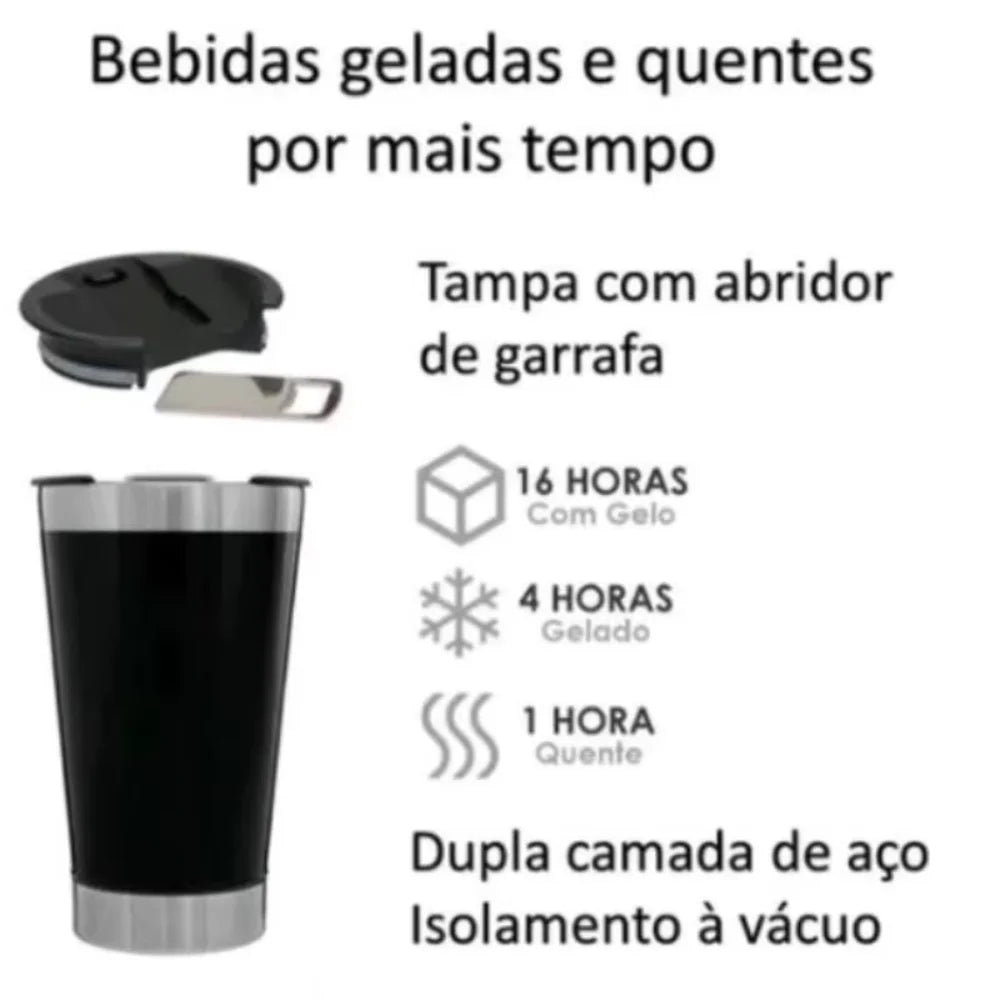 Copo Térmico 473ml com Tampa e Abridor - Mantém Bebidas Geladas ou Quentes por Mais Tempo