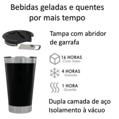 Copo Térmico 473ml com Tampa e Abridor - Mantém Bebidas Geladas ou Quentes por Mais Tempo