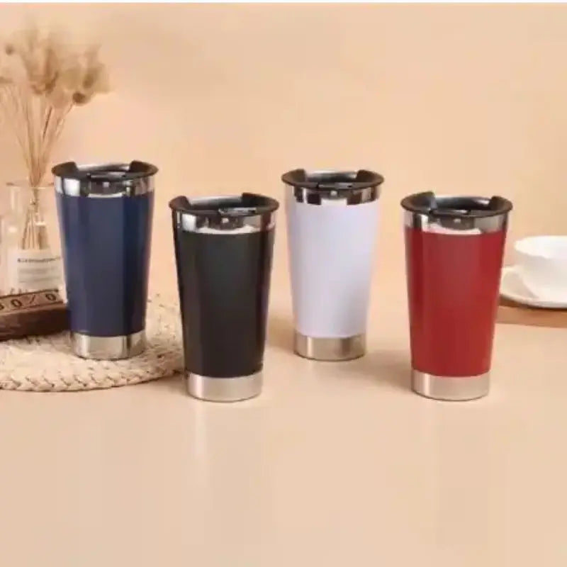 Copo Térmico De Cerveja,  Aço Inox Parede Dupla Com Tampa Semi Aberta 473ml
