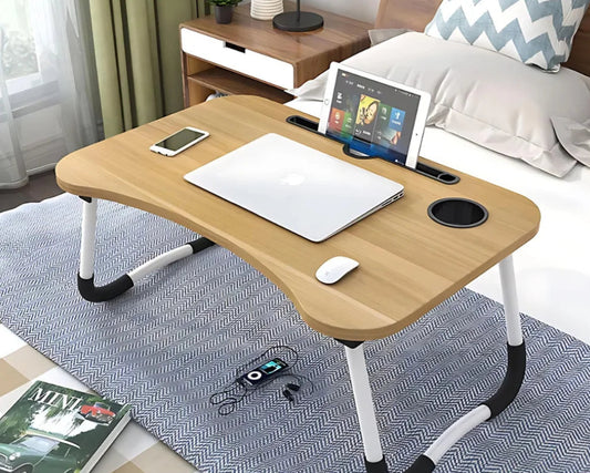 Mesa Dobrável De Madeira Portátil Para Cama Estudo Notebook Lanches Multifunções