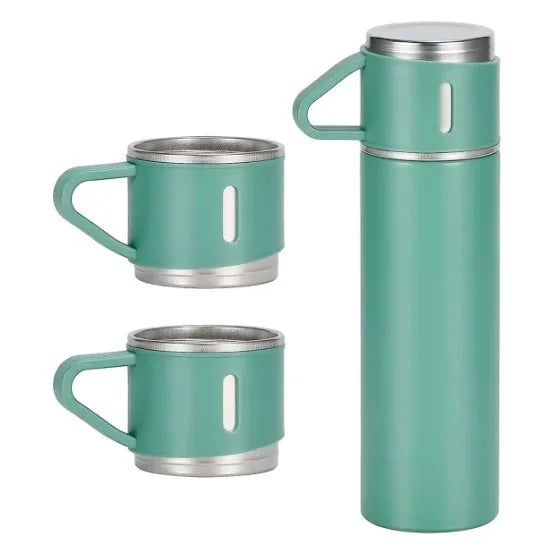 Conjunto Xicara e Garrafa a Vácuo em Aço Inox, ideal para Café e Chás.