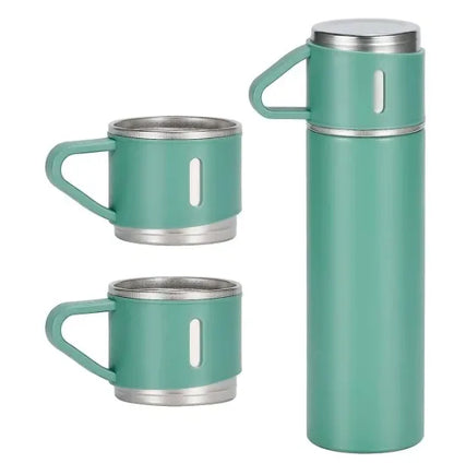 Conjunto Xicara e Garrafa a Vácuo em Aço Inox, ideal para Café e Chás.