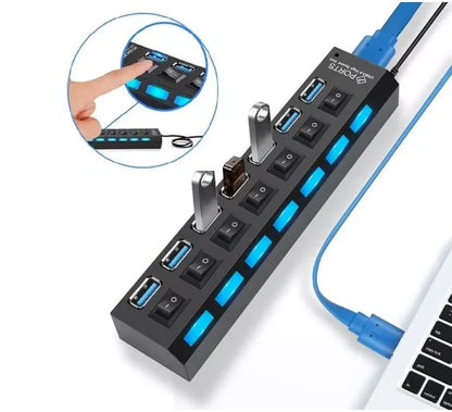 Hub USB 2.0 de 7 Portas para PC - Extensão para HD Externo e Pendrive