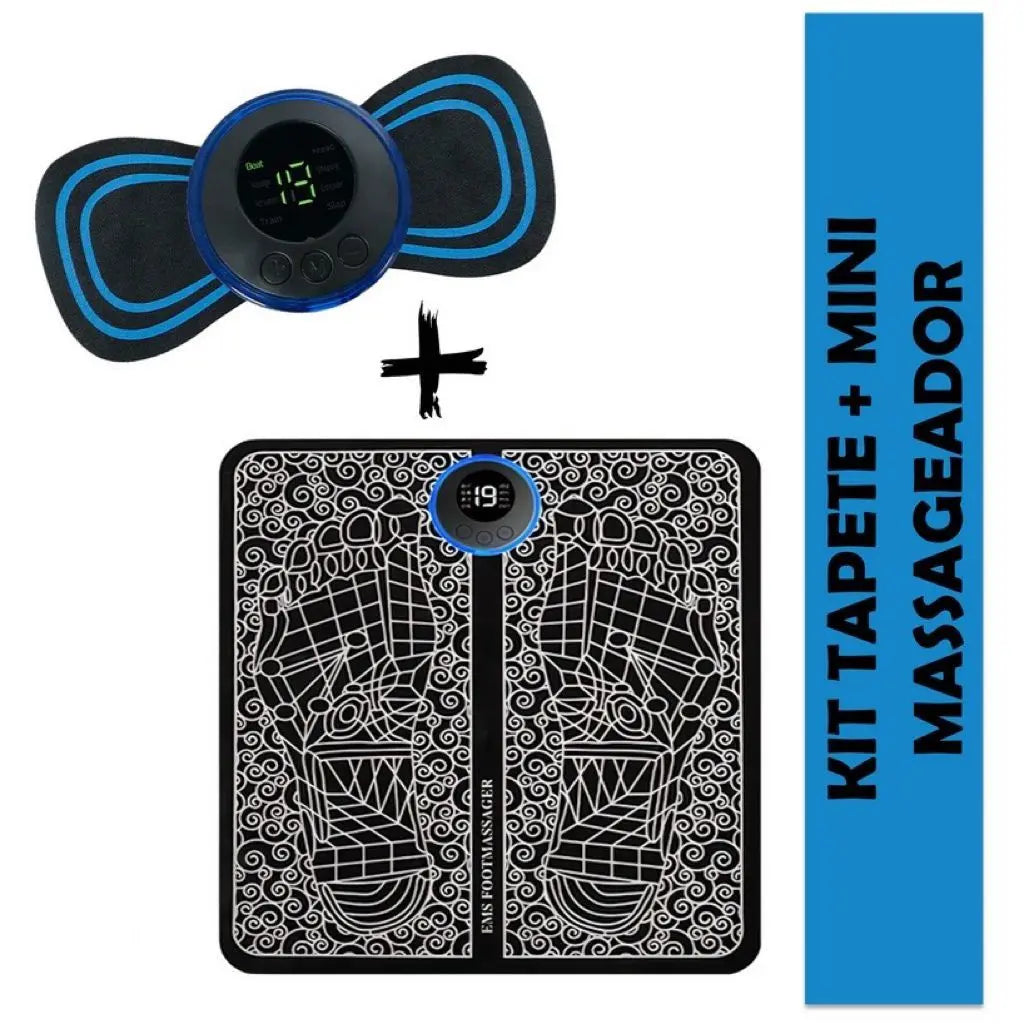 Kit Tapete Massageador + Mini Massageadora Elétrico Cervical