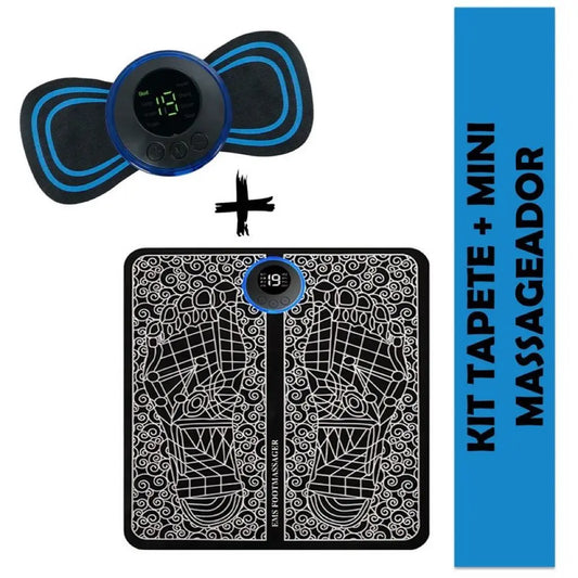 Kit Tapete Massageador + Mini Massageadora Elétrico Cervical