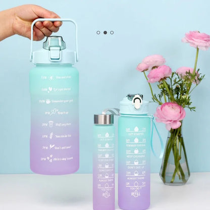 KIT com 3 Garrafas (2L, 900ml, 300ml) - Motivacional com Adesivos 2D e 3D