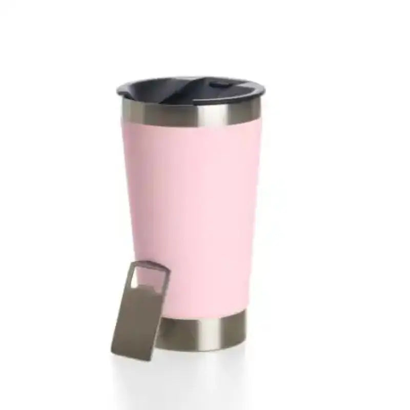 Copo Térmico De Cerveja,  Aço Inox Parede Dupla Com Tampa Semi Aberta 473ml
