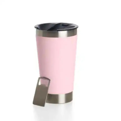 Copo Térmico De Cerveja,  Aço Inox Parede Dupla Com Tampa Semi Aberta 473ml
