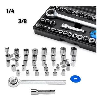 Kit de 40 Peças Chave de Catraca Reversível com Soquetes 1/4
