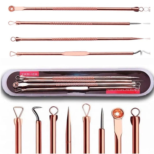 Kit 4 Ferramentas de Beleza Removedor de Cravo, Espinha, Aço Inoxidável