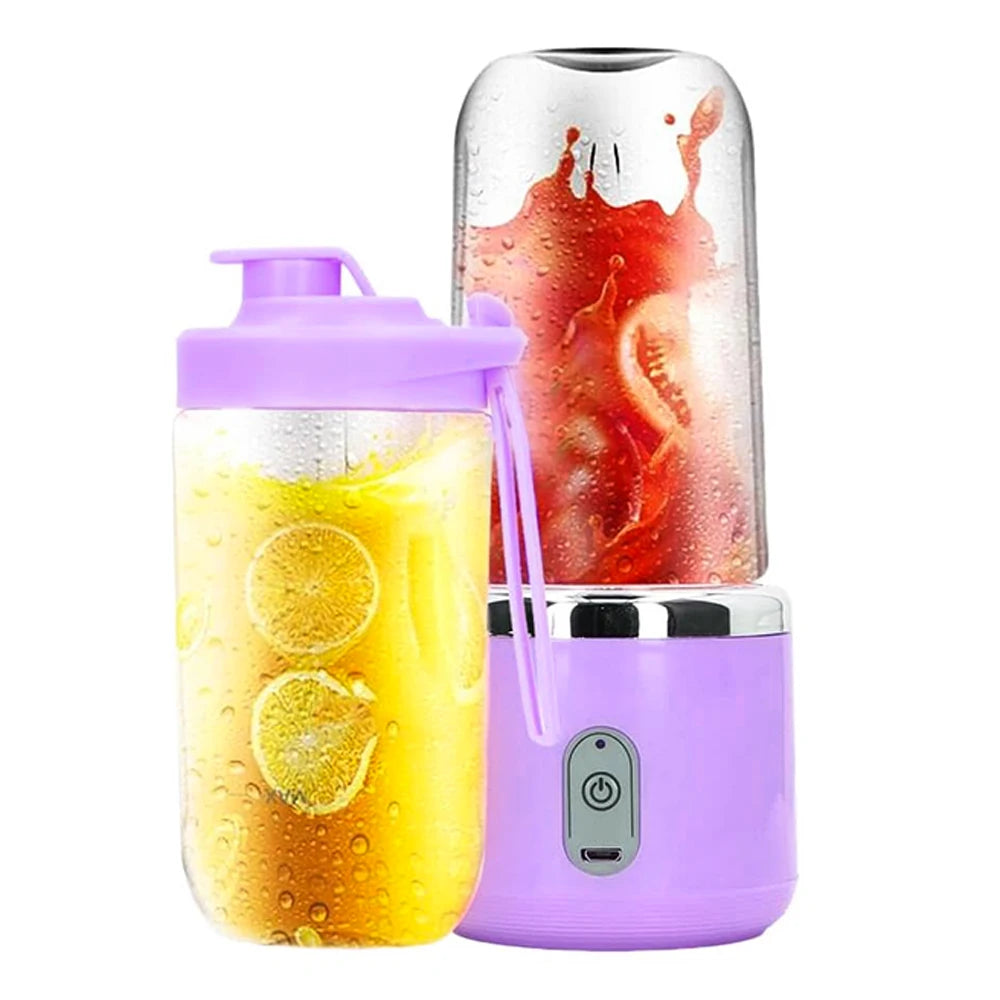 Espremedor elétrico sem fio com 6 lâminas, copo de suco de frutas, mini suco elétrico automático 400 ml