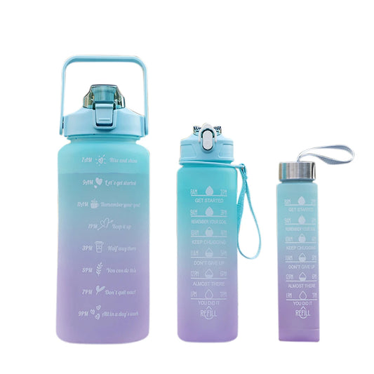 KIT com 3 Garrafas (2L, 900ml, 300ml) - Motivacional com Adesivos 2D e 3D