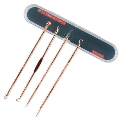 Kit 4 Ferramentas de Beleza Removedor de Cravo, Espinha, Aço Inoxidável