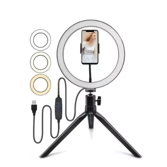 Ring Light 8 Pol + Tripé de Mesa + Suporte para Celular