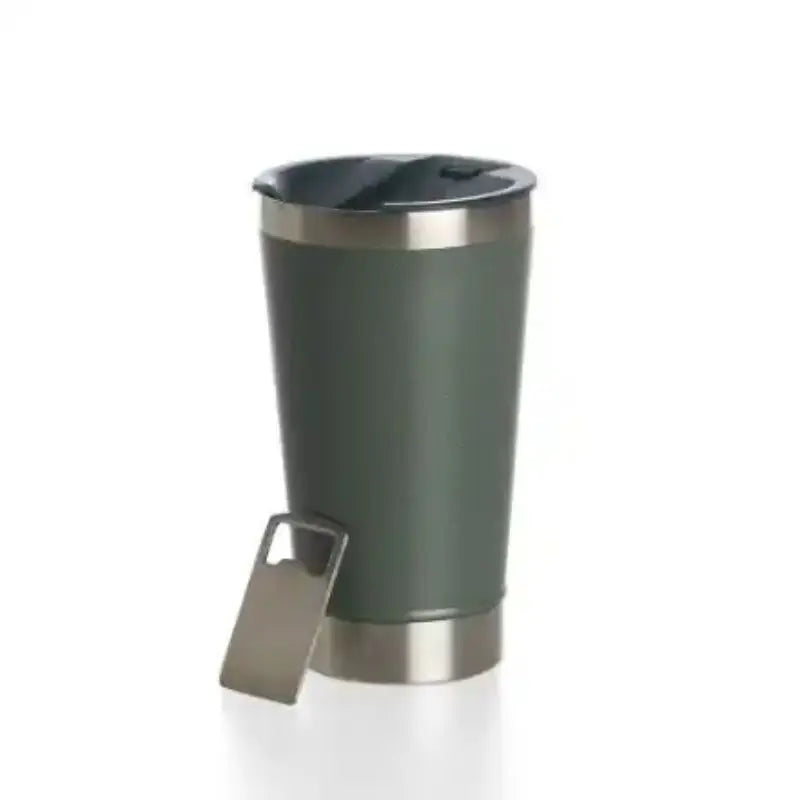 Copo Térmico De Cerveja,  Aço Inox Parede Dupla Com Tampa Semi Aberta 473ml