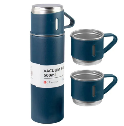 Conjunto Xicara e Garrafa a Vácuo em Aço Inox, ideal para Café e Chás.