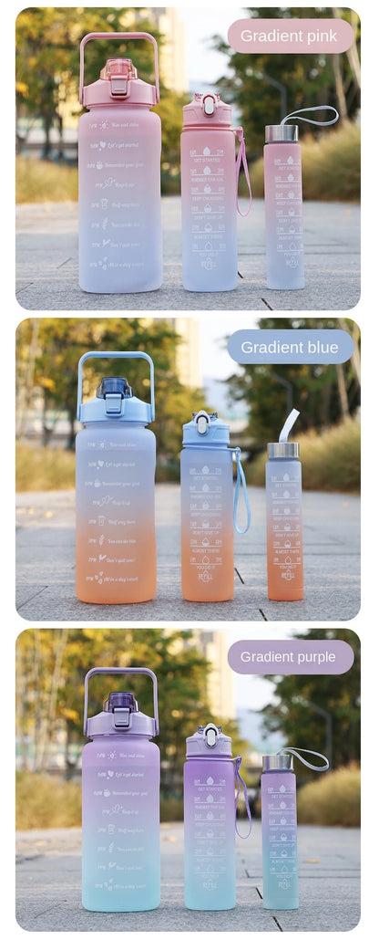 KIT com 3 Garrafas (2L, 900ml, 300ml) - Motivacional com Adesivos 2D e 3D