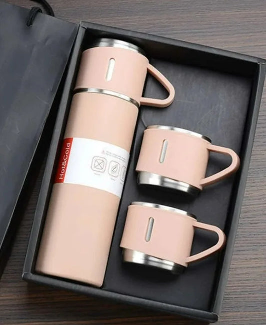 Conjunto Xicara e Garrafa a Vácuo em Aço Inox, ideal para Café e Chás.