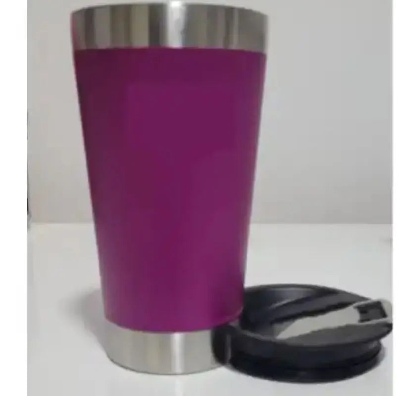 Copo Térmico De Cerveja,  Aço Inox Parede Dupla Com Tampa Semi Aberta 473ml