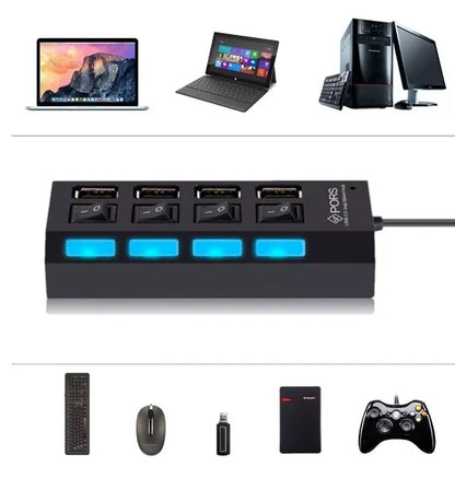 Hub USB 2.0 de 7 Portas para PC - Extensão para HD Externo e Pendrive