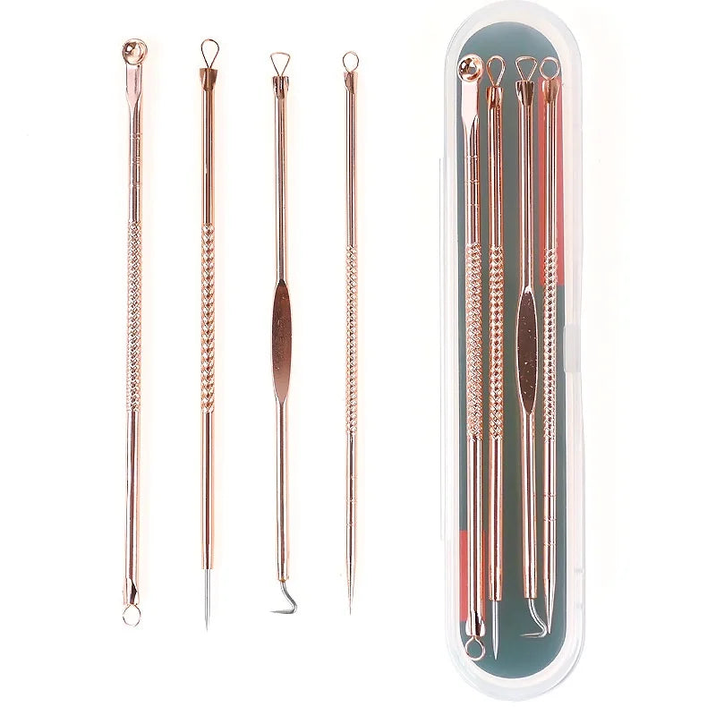 Kit 4 Ferramentas de Beleza Removedor de Cravo, Espinha, Aço Inoxidável