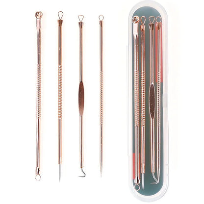 Kit 4 Ferramentas de Beleza Removedor de Cravo, Espinha, Aço Inoxidável