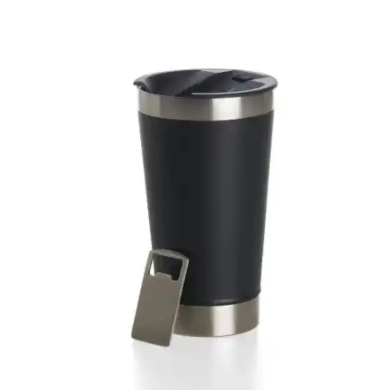Copo Térmico De Cerveja,  Aço Inox Parede Dupla Com Tampa Semi Aberta 473ml