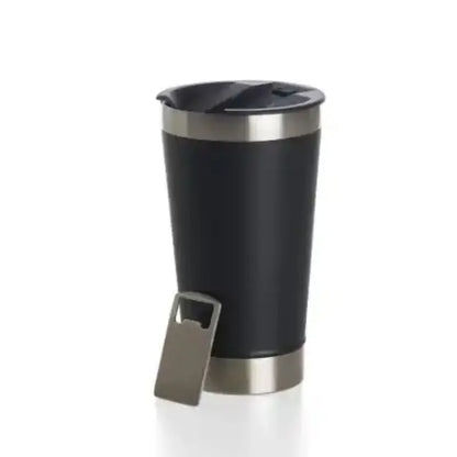 Copo Térmico De Cerveja,  Aço Inox Parede Dupla Com Tampa Semi Aberta 473ml