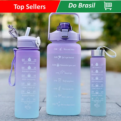 KIT com 3 Garrafas (2L, 900ml, 300ml) - Motivacional com Adesivos 2D e 3D