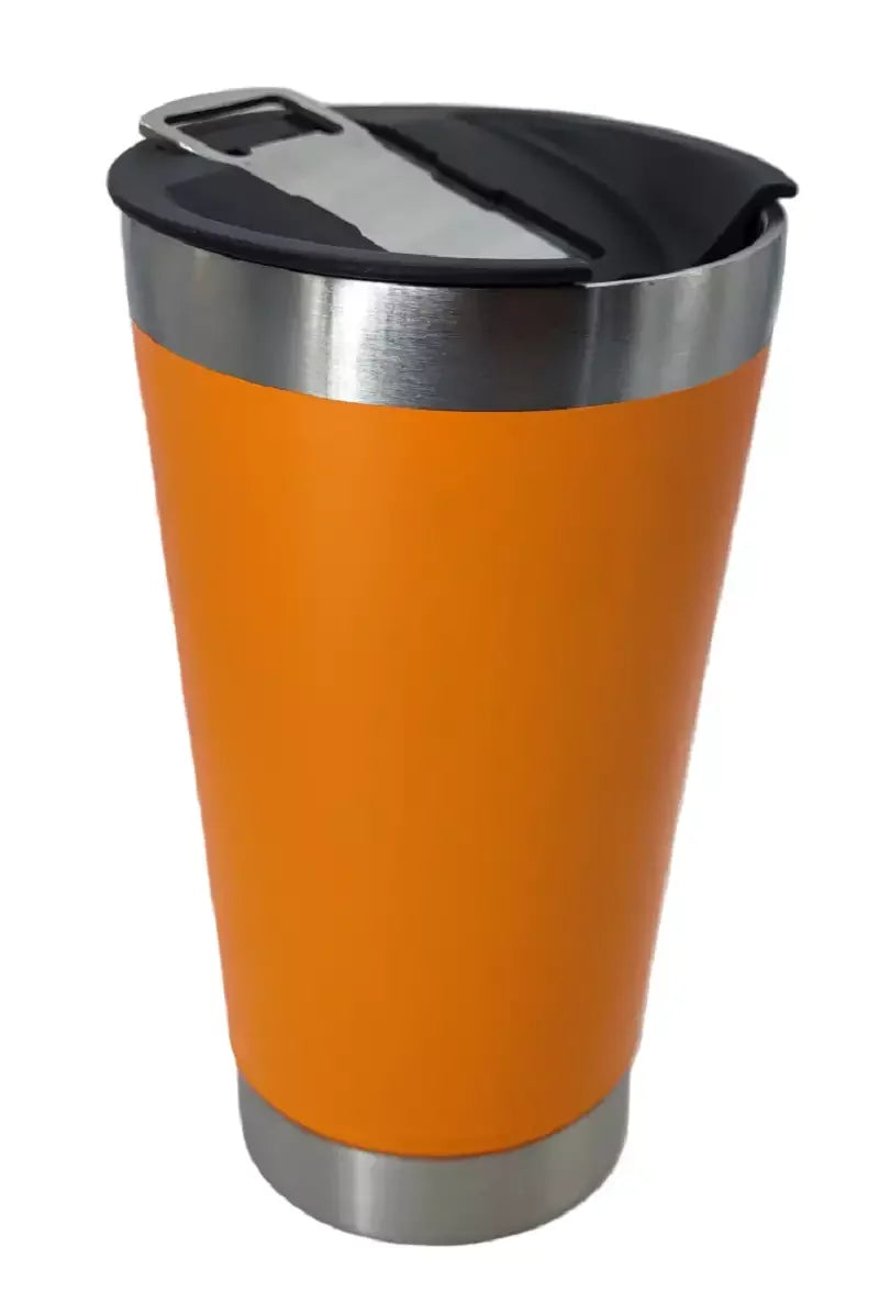 Copo Térmico De Cerveja,  Aço Inox Parede Dupla Com Tampa Semi Aberta 473ml
