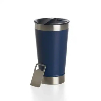 Copo Térmico De Cerveja,  Aço Inox Parede Dupla Com Tampa Semi Aberta 473ml