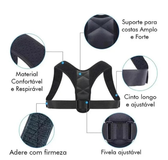 Corretor Postural Unissex Alinhamento Ombro Coluna Ajustável
